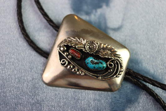 Vintage Large Stones and Metalwork Bolo Western Tie