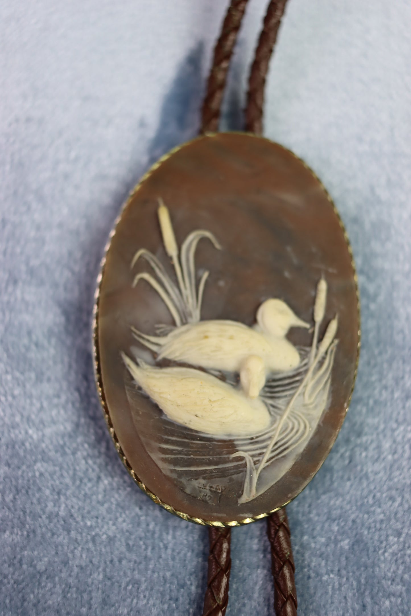 Vintage Large Oval Duck Scene Bolo Western Tie