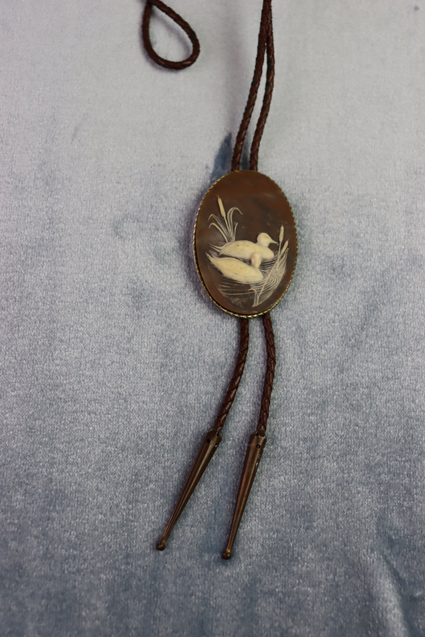 Vintage Large Oval Duck Scene Bolo Western Tie