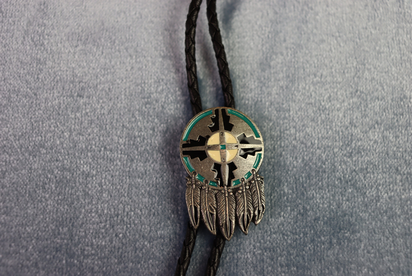 Vintage Metal Feathered Dream Catcher Bolo Western Tie