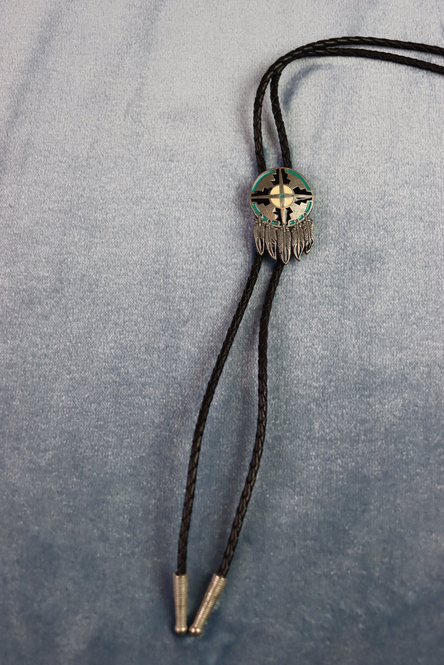 Vintage Metal Feathered Dream Catcher Bolo Western Tie