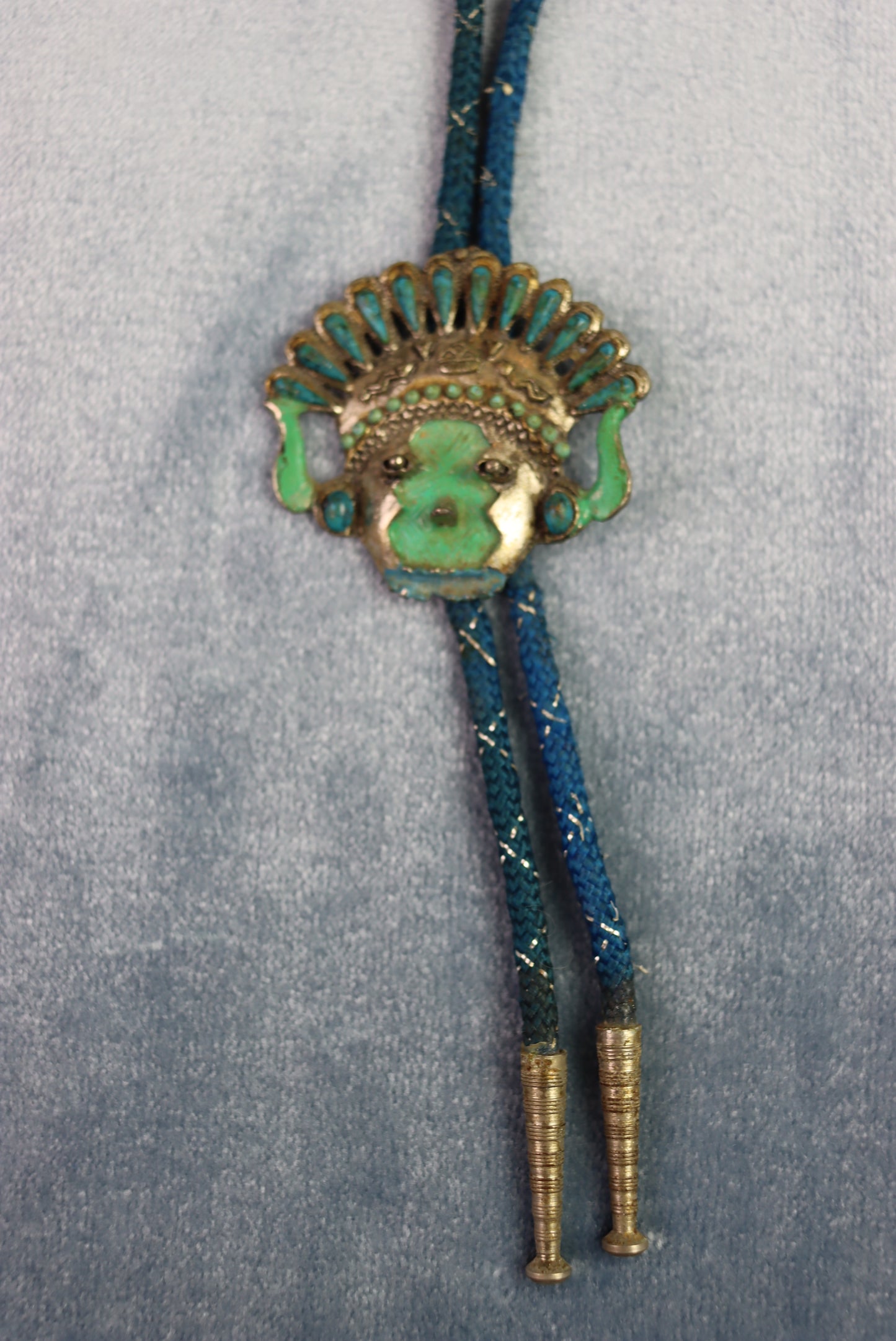 Vintage Silver Metal & Enamel Chief Head Bolo Western Tie