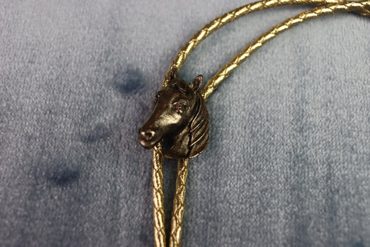 Vintage Horse Head Gold Cord Bolo Western Tie