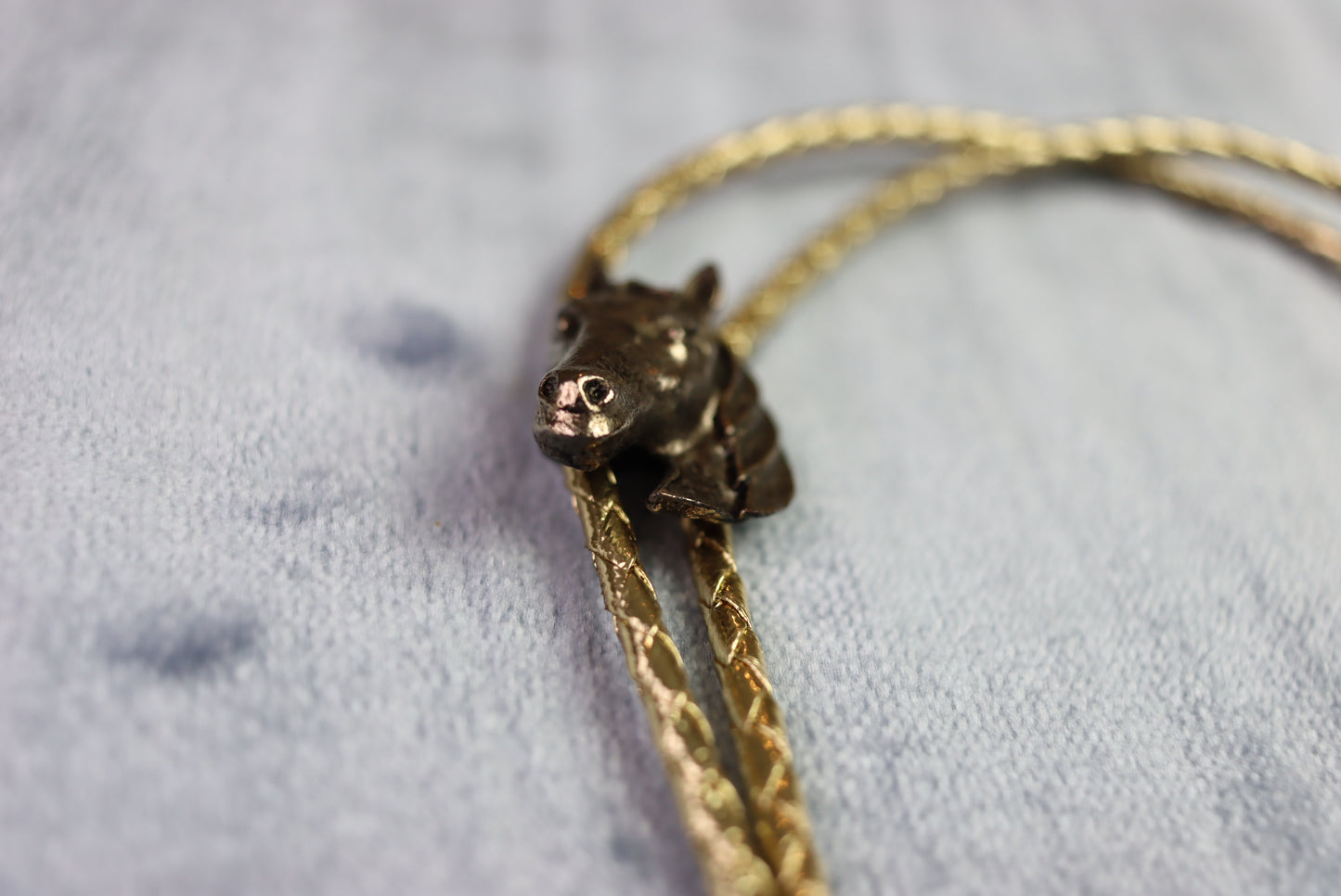 Vintage Horse Head Gold Cord Bolo Western Tie