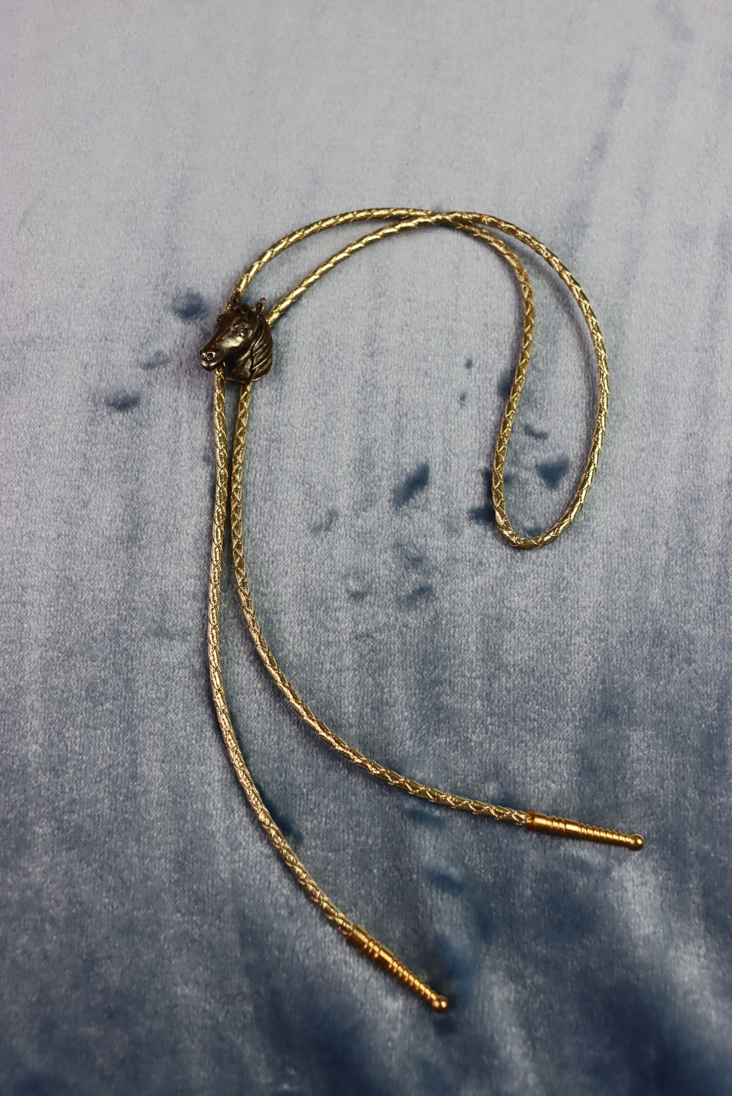 Vintage Horse Head Gold Cord Bolo Western Tie