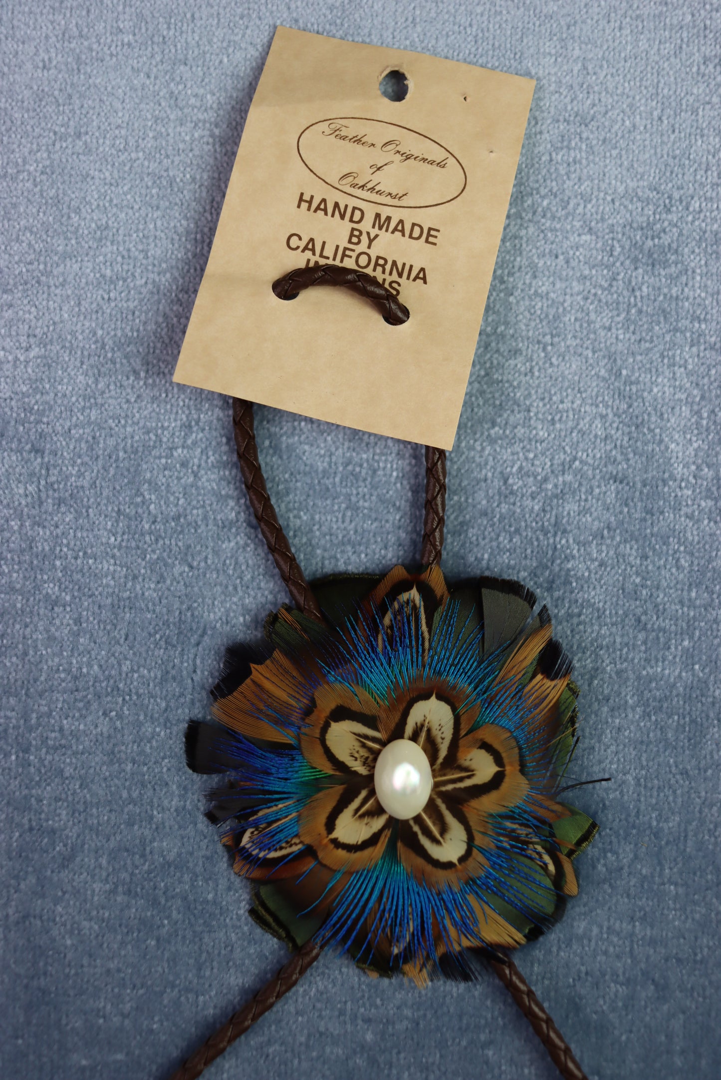 Vintage New Dead Stock Handmade California Indian Feather Bolo Western Tie