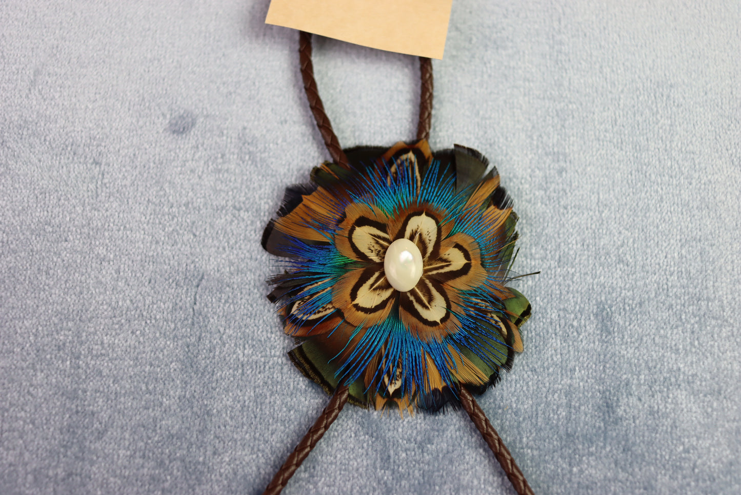 Vintage New Dead Stock Handmade California Indian Feather Bolo Western Tie