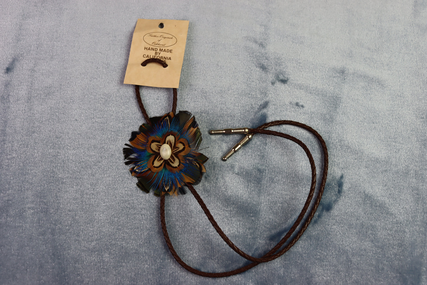 Vintage New Dead Stock Handmade California Indian Feather Bolo Western Tie