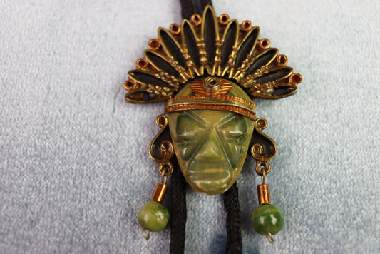 Vintage Carved Stone & Metal Chiefs Head Bolo Western Tie