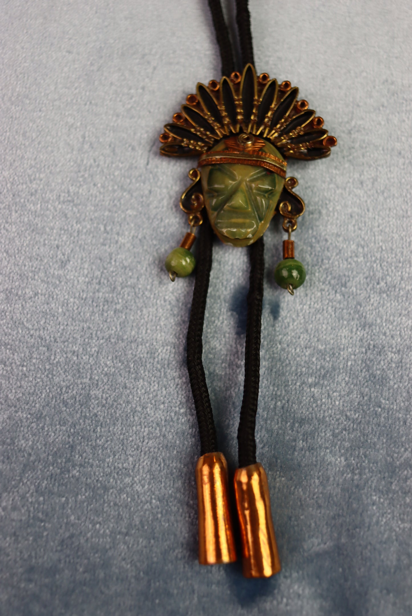 Vintage Carved Stone & Metal Chiefs Head Bolo Western Tie