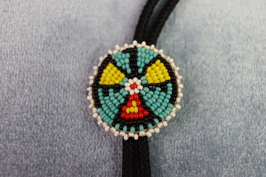 Vintage Indian Design Beaded Slide and Aiglets Bolo Western Tie