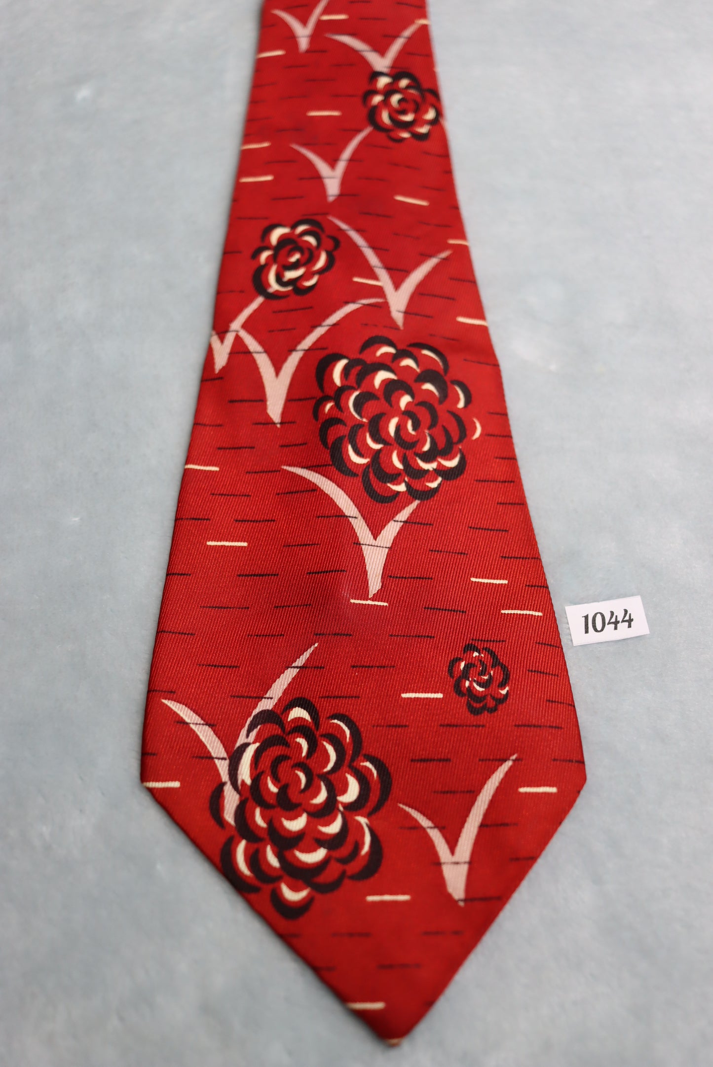 Vintage Pilgrim Rayon Cravats Dark Red Floral Motifs 1930s Swing Tie