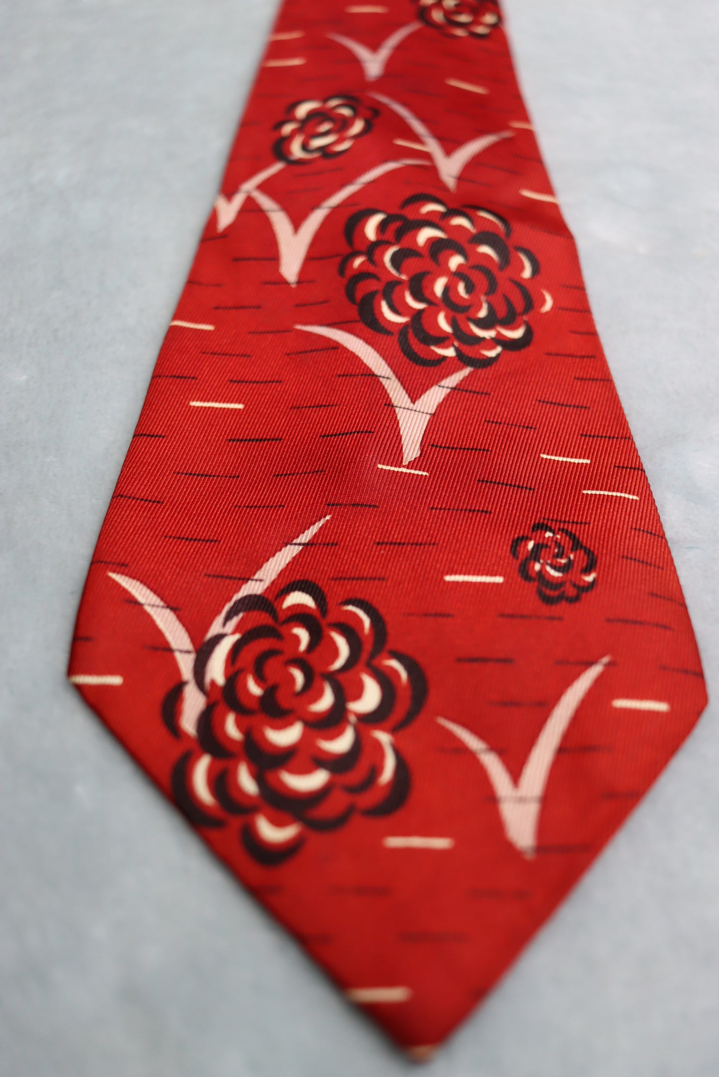 Vintage Pilgrim Rayon Cravats Dark Red Floral Motifs 1930s Swing Tie