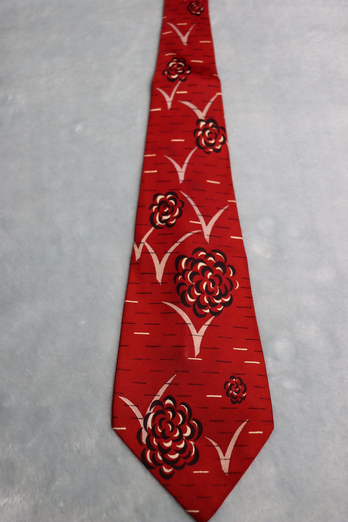 Vintage Pilgrim Rayon Cravats Dark Red Floral Motifs 1930s Swing Tie
