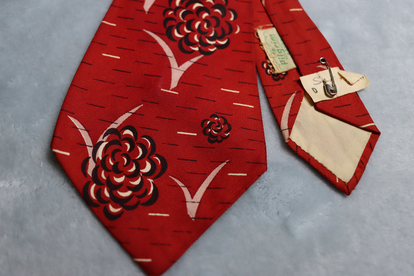 Vintage Pilgrim Rayon Cravats Dark Red Floral Motifs 1930s Swing Tie