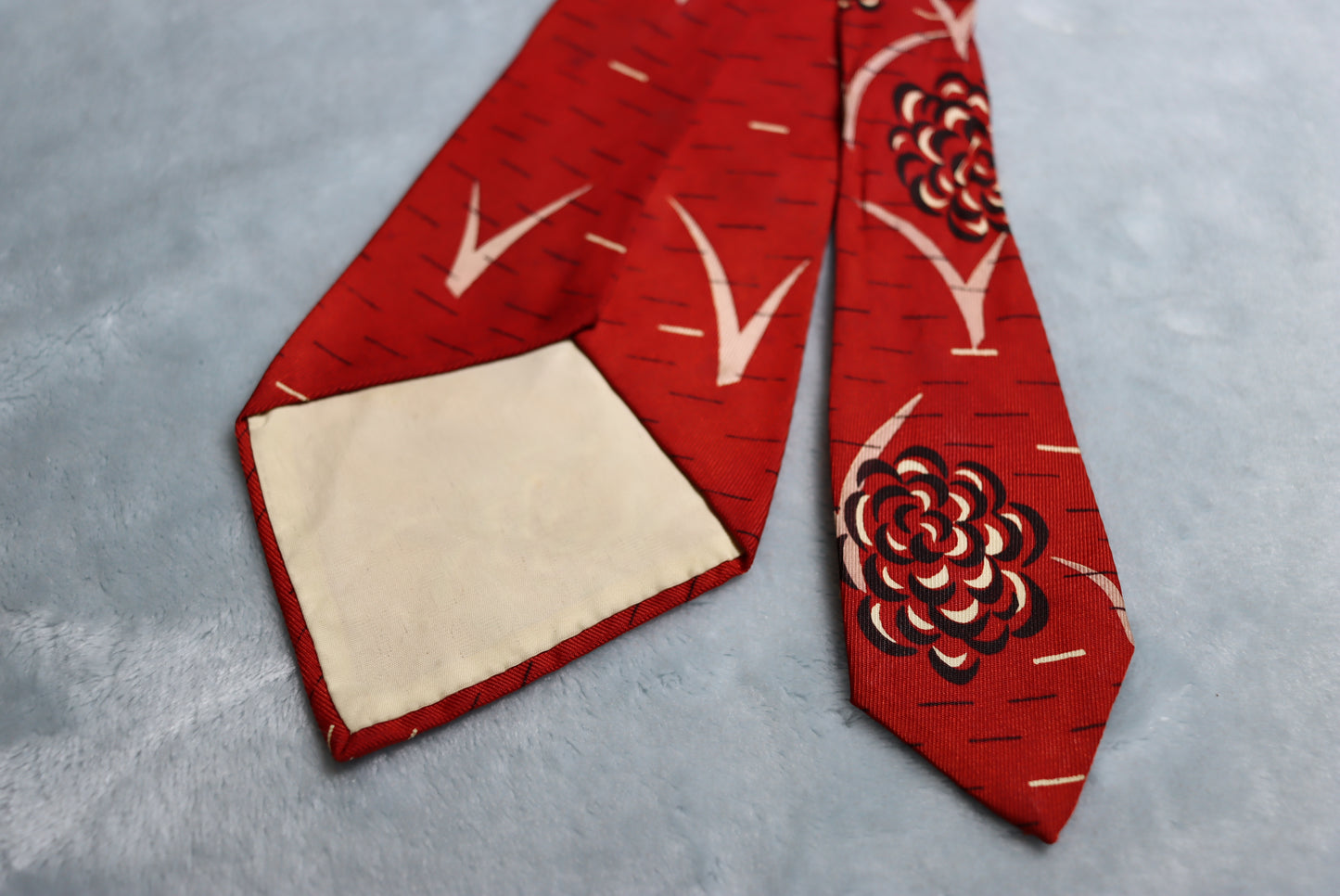 Vintage Pilgrim Rayon Cravats Dark Red Floral Motifs 1930s Swing Tie