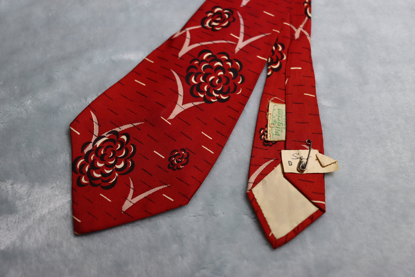 Vintage Pilgrim Rayon Cravats Dark Red Floral Motifs 1930s Swing Tie