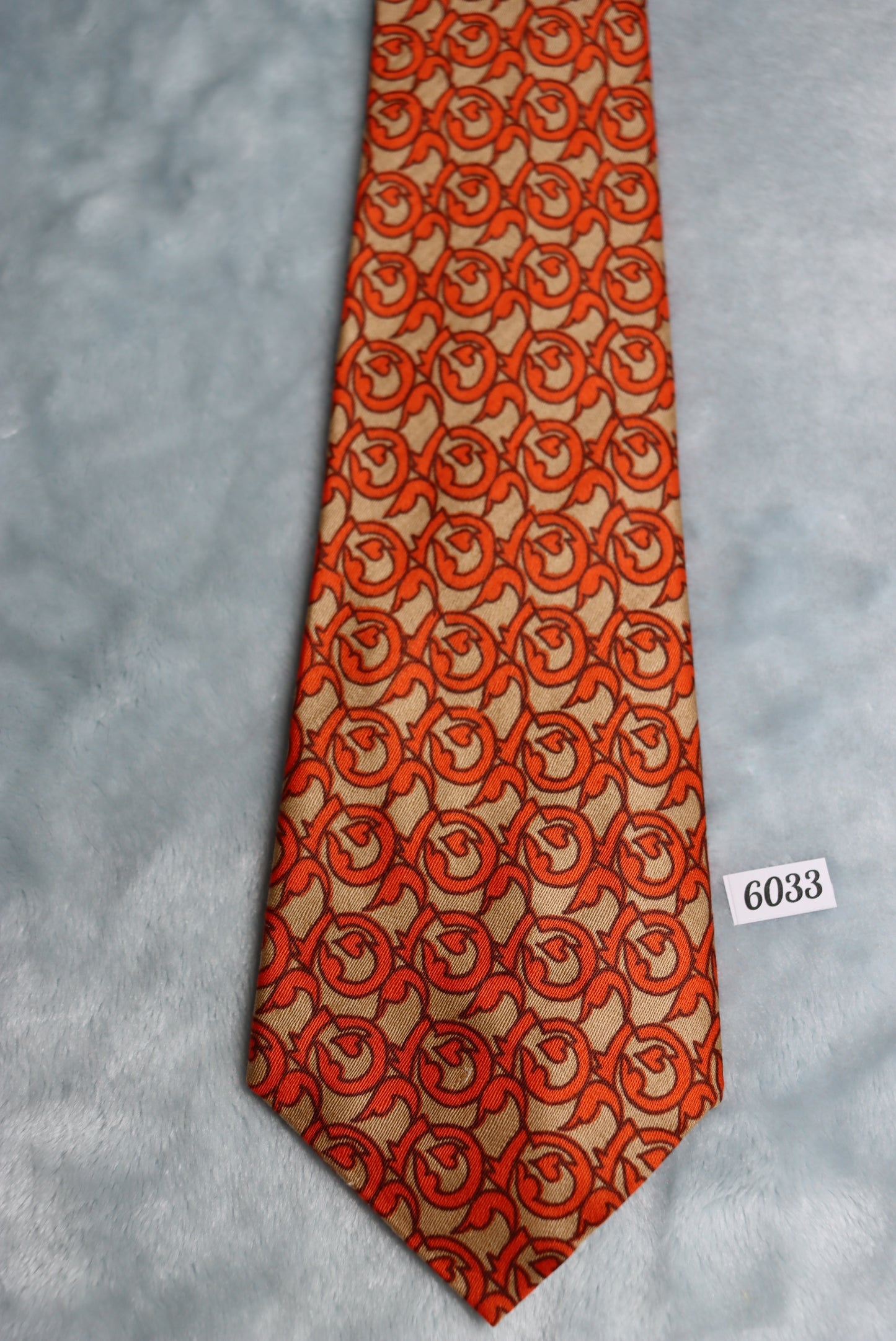 Vintage 1960s Beige Orange Cotton Blend Long Swing Tie