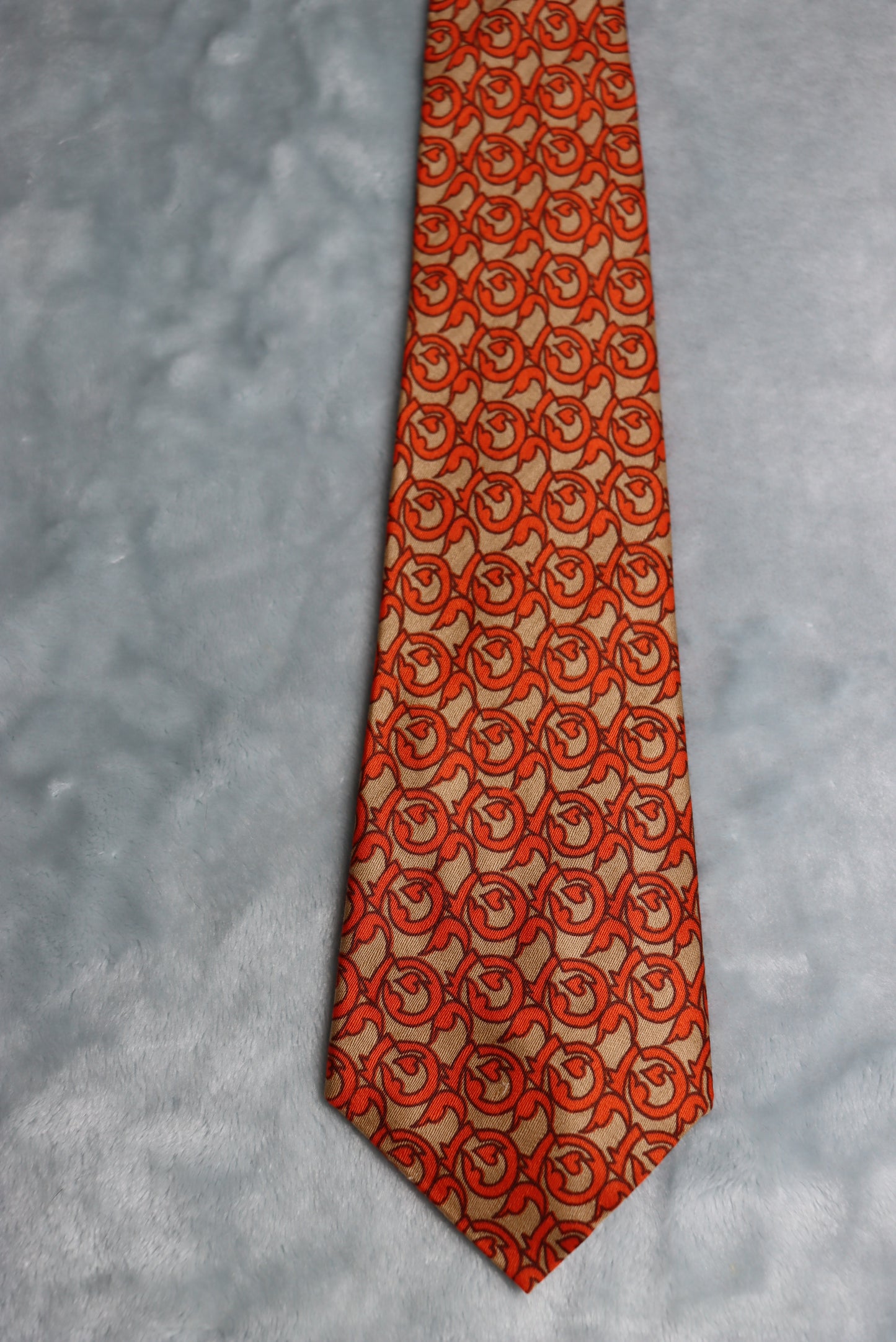 Vintage 1960s Beige Orange Cotton Blend Long Swing Tie