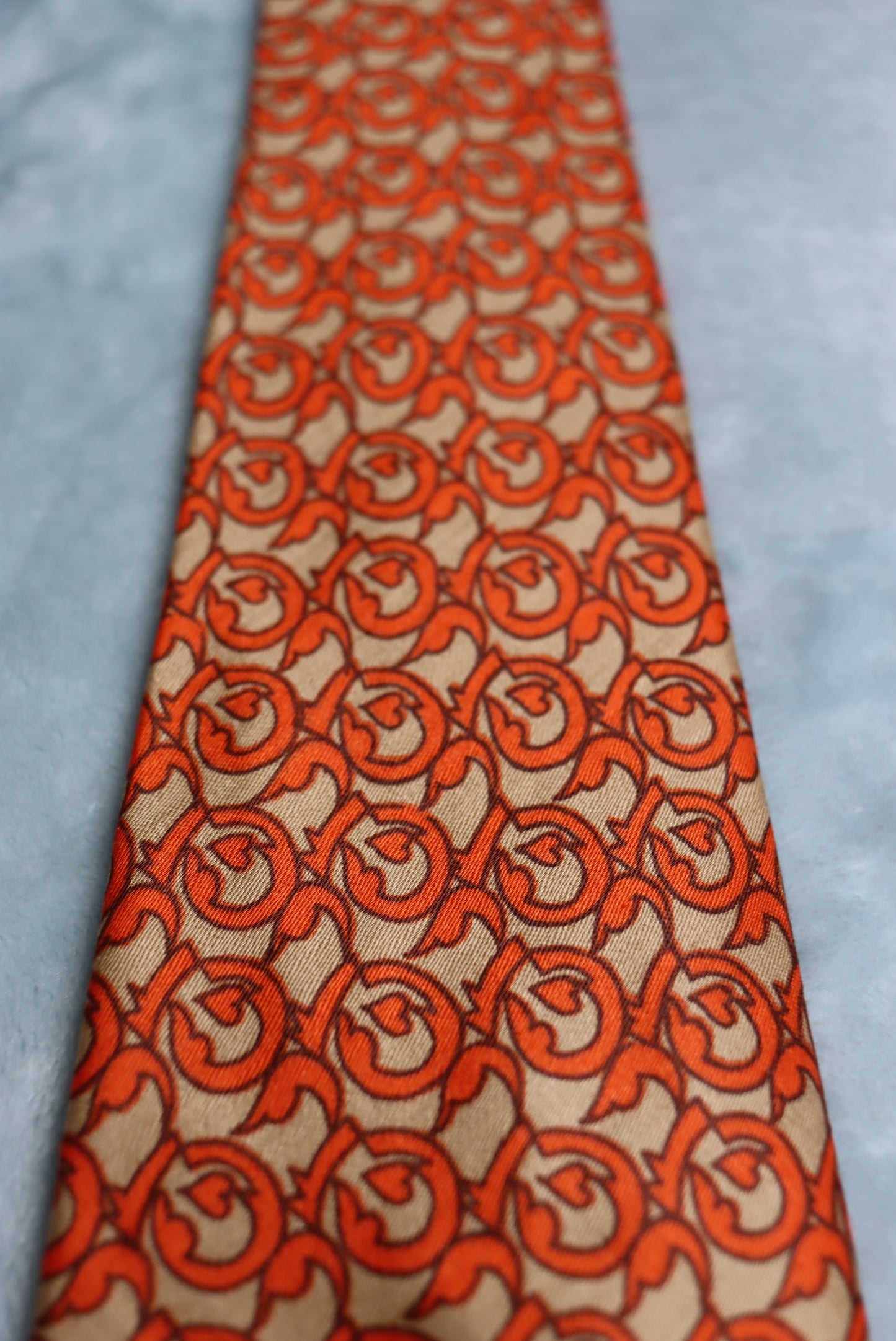 Vintage 1960s Beige Orange Cotton Blend Long Swing Tie