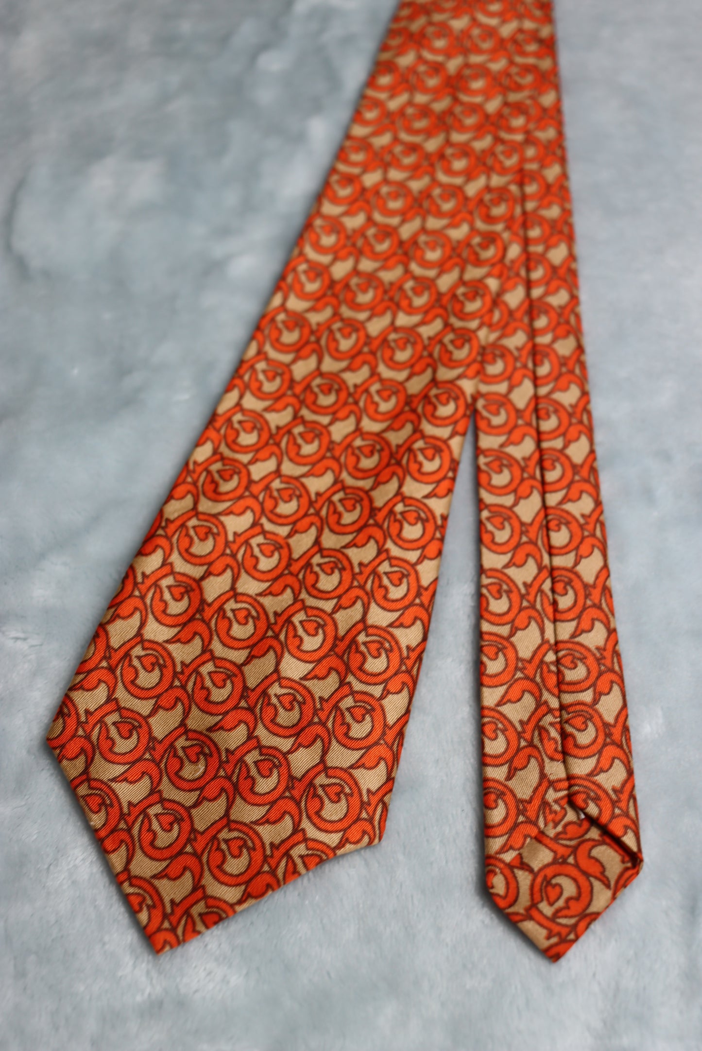 Vintage 1960s Beige Orange Cotton Blend Long Swing Tie