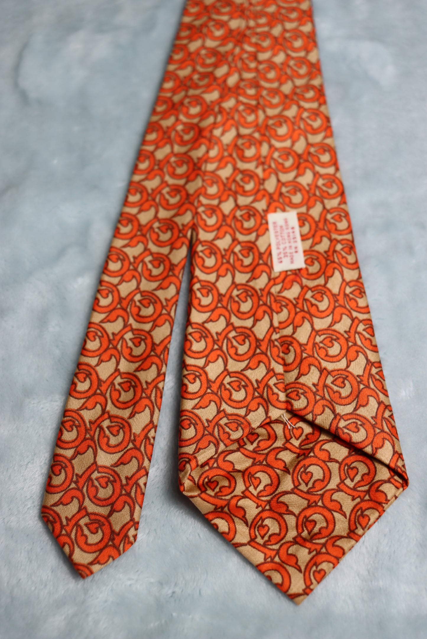 Vintage 1960s Beige Orange Cotton Blend Long Swing Tie