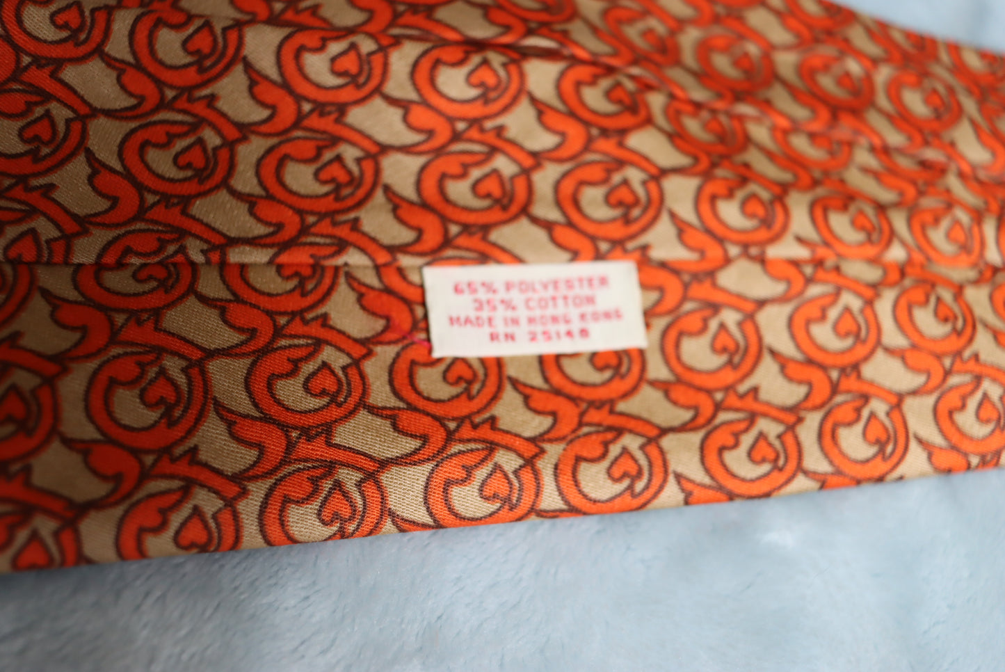 Vintage 1960s Beige Orange Cotton Blend Long Swing Tie