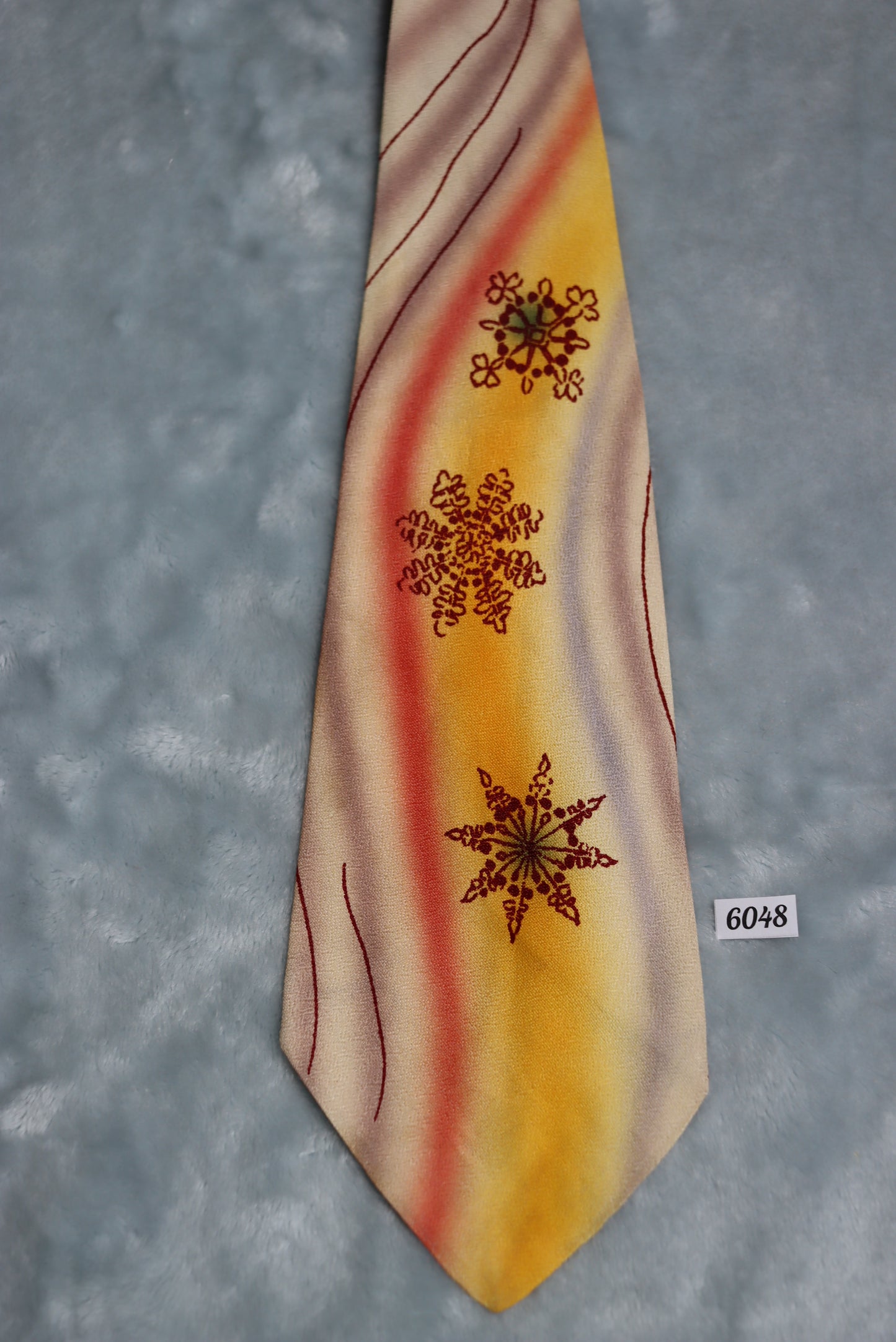 Vintage Hand Painted Snowflake 1940s/50s Swing Tie