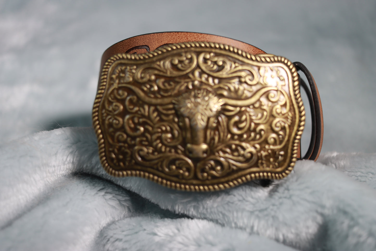 Brass Metal Steer Western Cowboy Buckle Two Tone Brown Belt