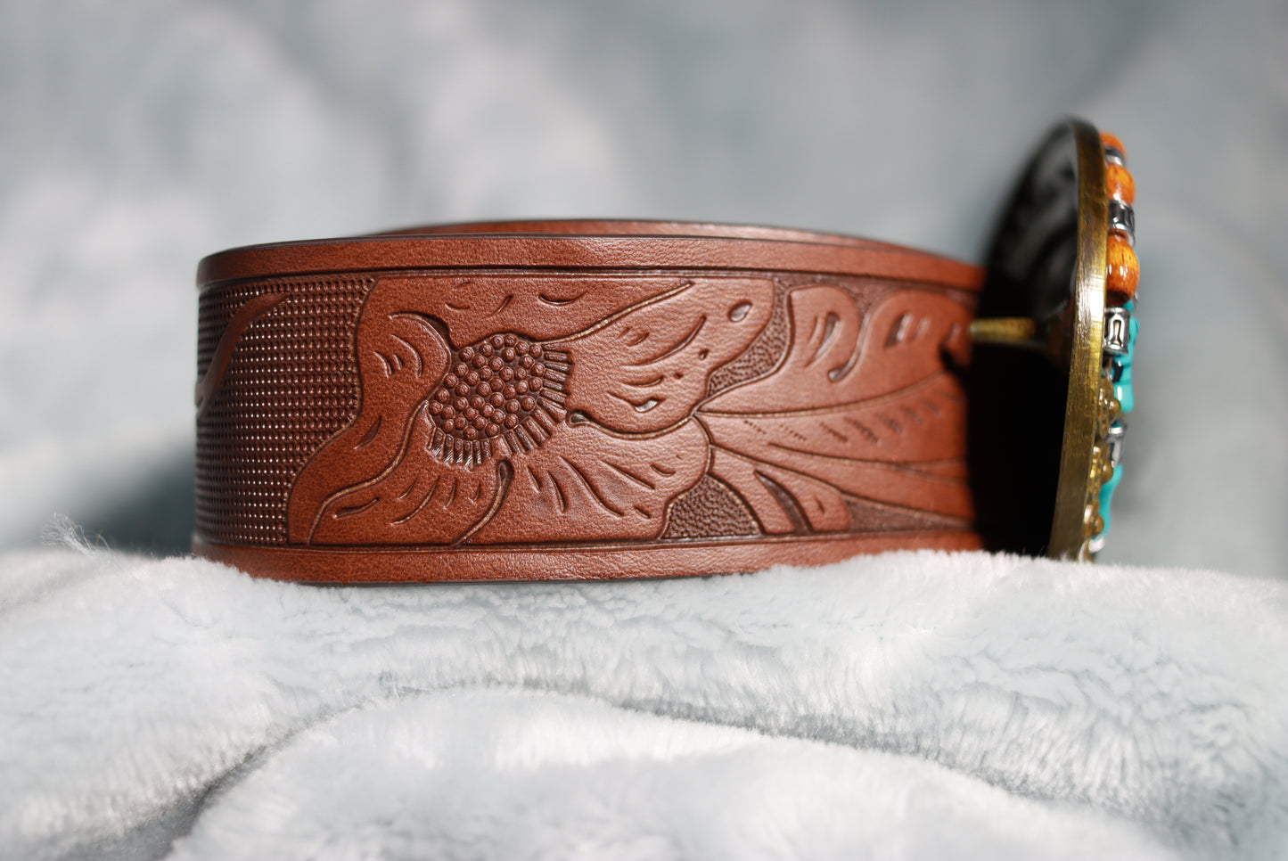 Large Brass Steer Skull and Stones Buckle Western Cowboy Belt