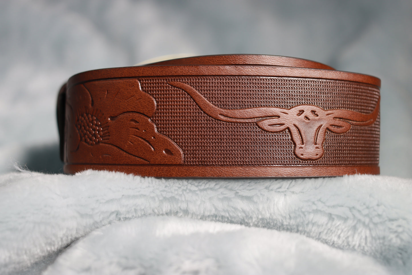 Large Brass Steer Skull and Stones Buckle Western Cowboy Belt