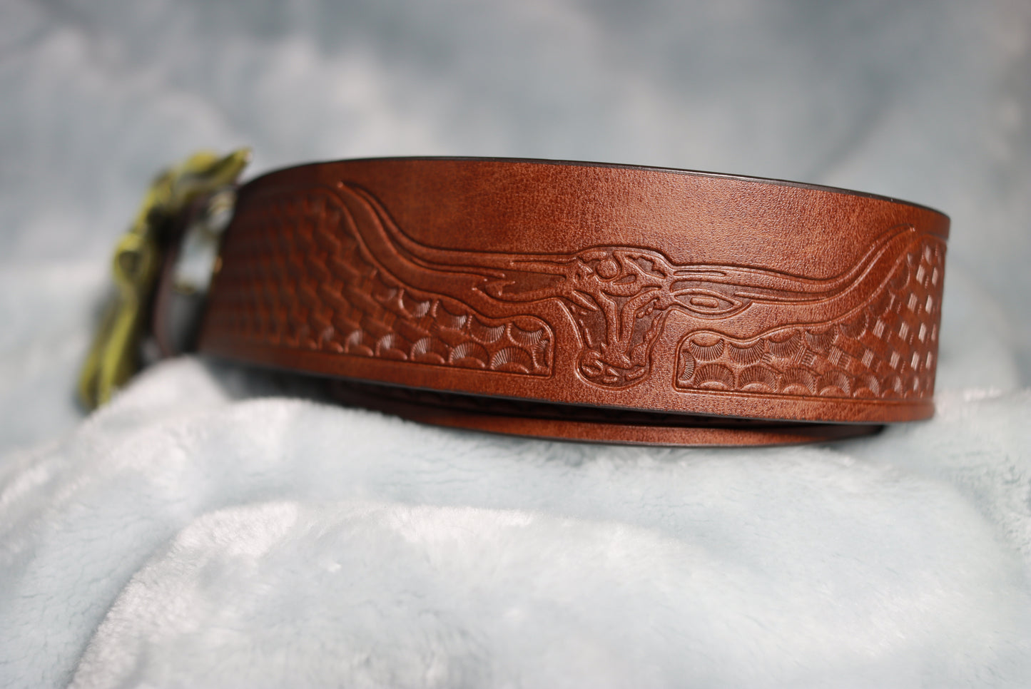 Large Gold Steer Skull Buckle Western Cowboy Belt