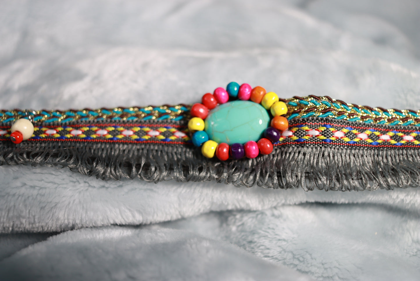 Blue Stone and Beads Multicoloured Fringed Western Cowboy Hat Band