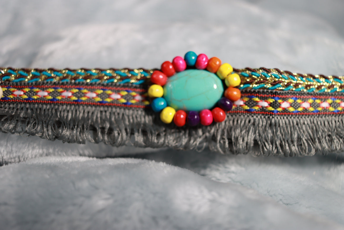 Blue Stone and Beads Multicoloured Fringed Western Cowboy Hat Band
