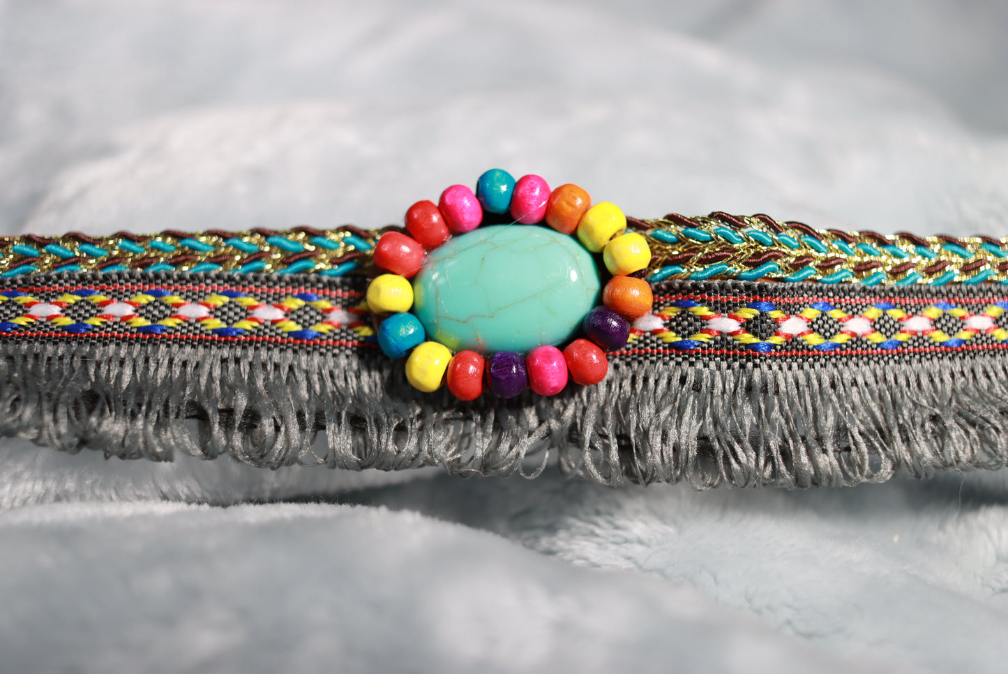 Blue Stone and Beads Multicoloured Fringed Western Cowboy Hat Band