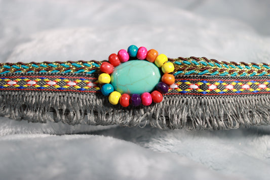 Blue Stone and Beads Multicoloured Fringed Western Cowboy Hat Band