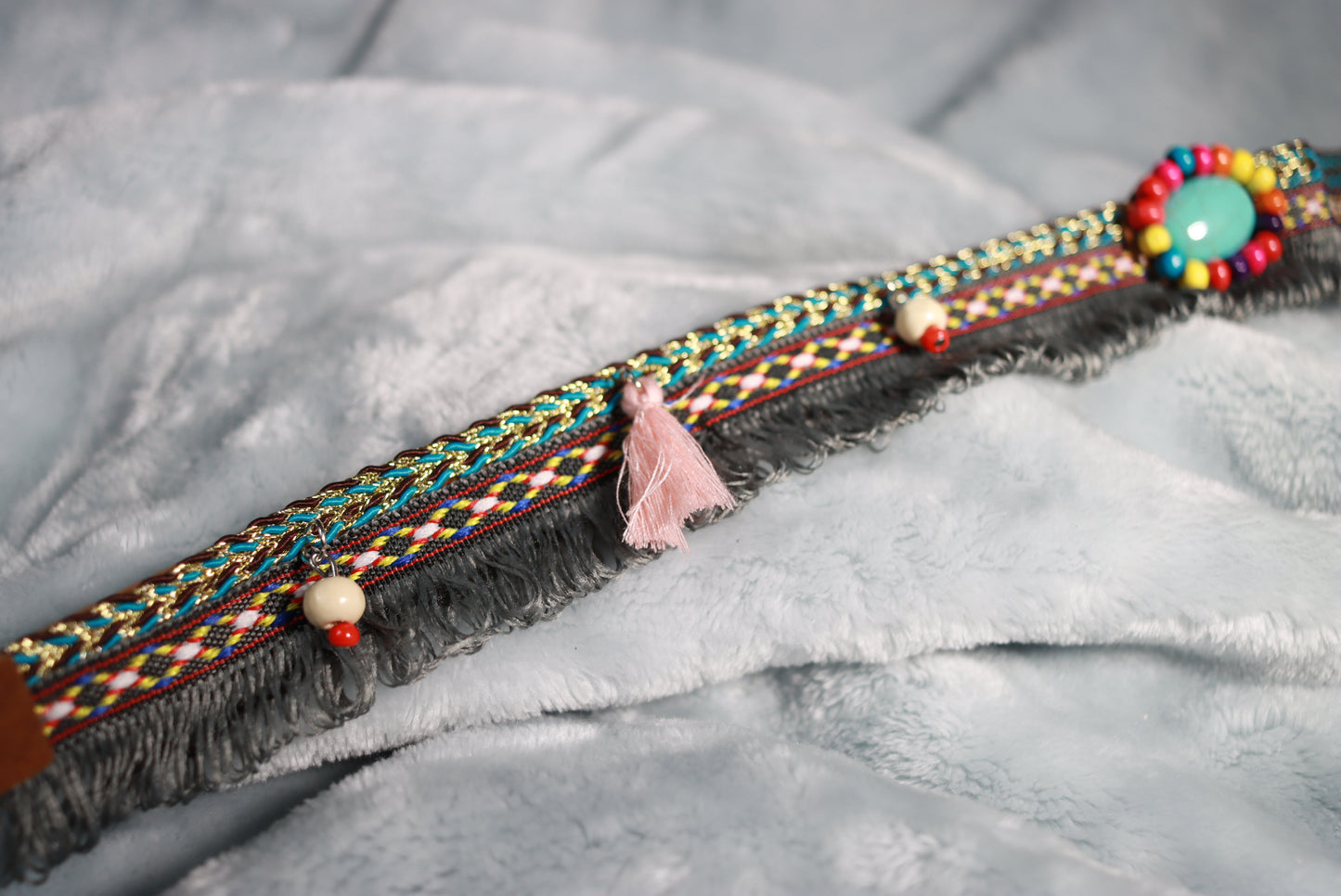 Blue Stone and Beads Multicoloured Fringed Western Cowboy Hat Band