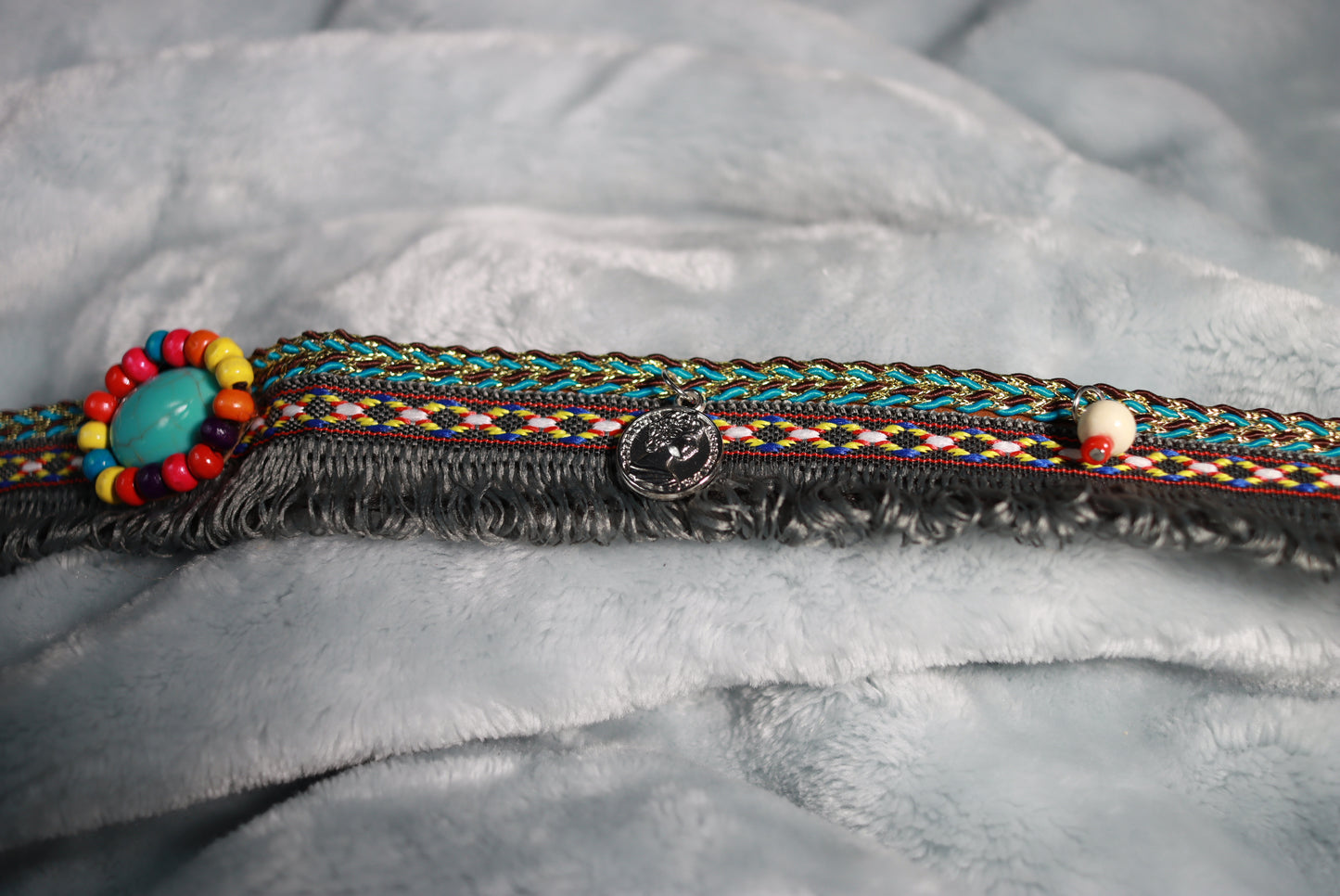 Blue Stone and Beads Multicoloured Fringed Western Cowboy Hat Band