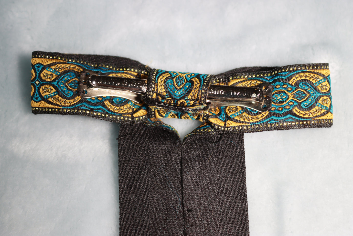 Vintage Style New Blue Gold Clip On Western Cowboy Kentucky Bow Tie