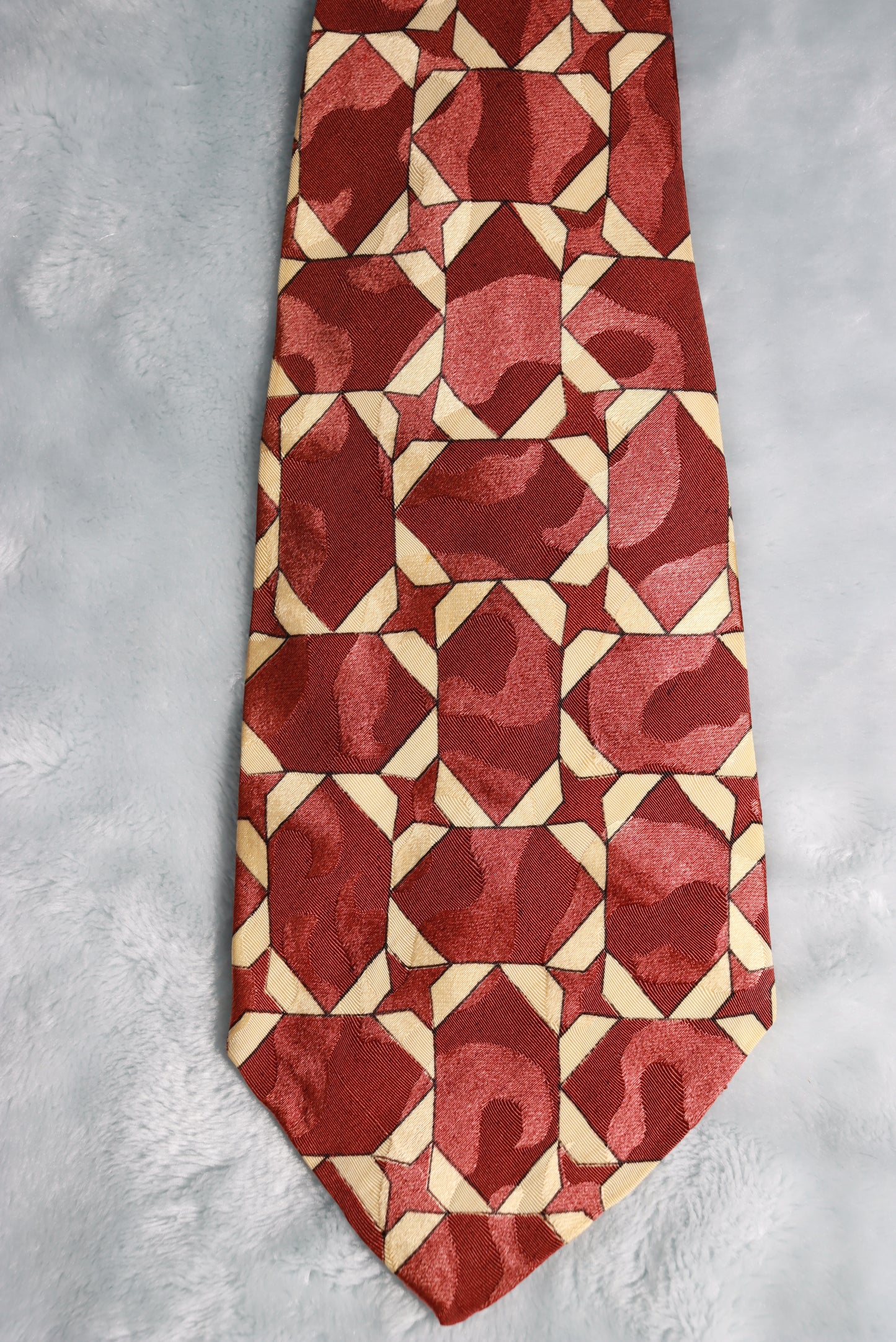 Vintage Brown and Cream Blocks Stars Swing Tie 1940s/50s