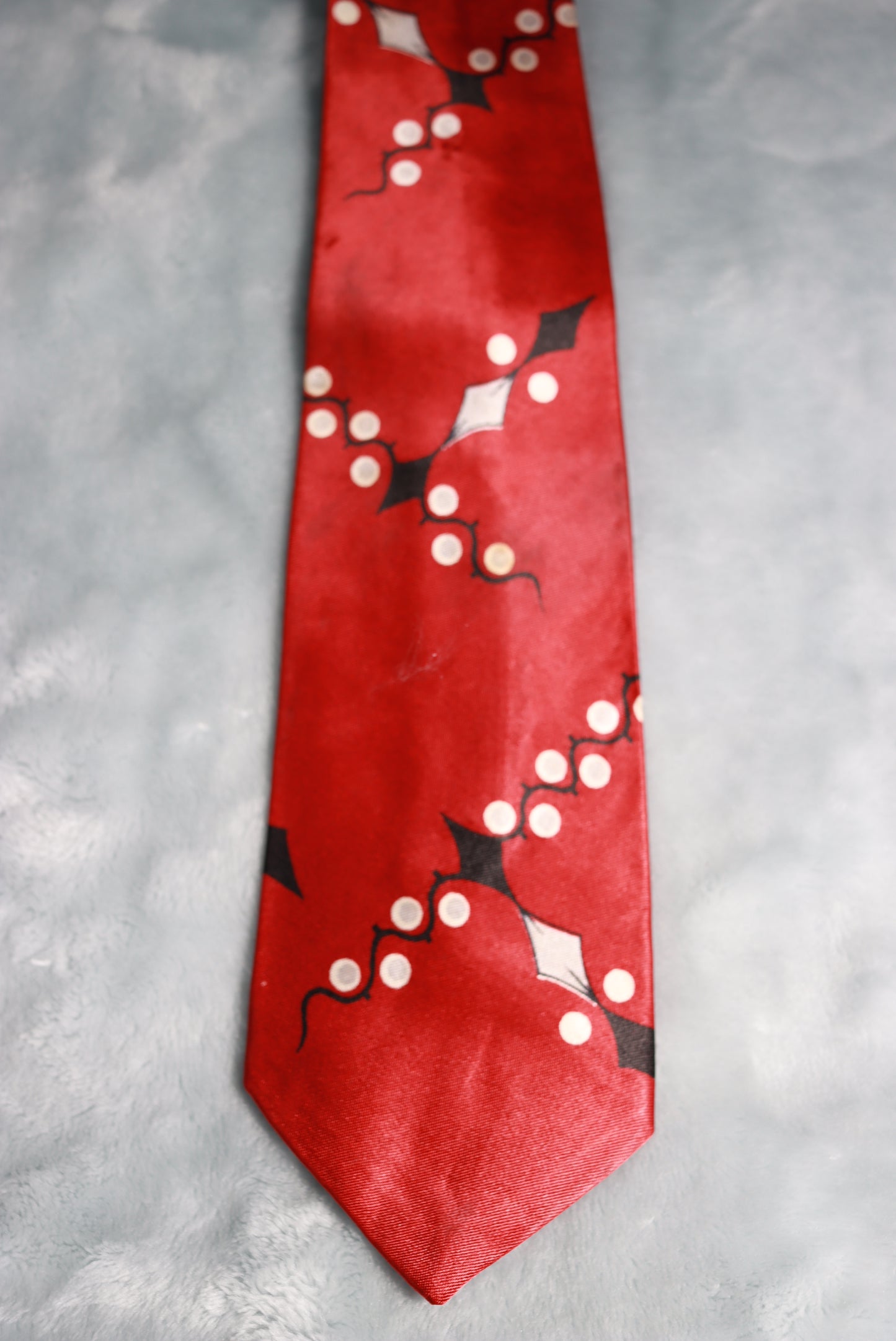 Vintage Red Black White Grey Satin Tie 1940s/50s