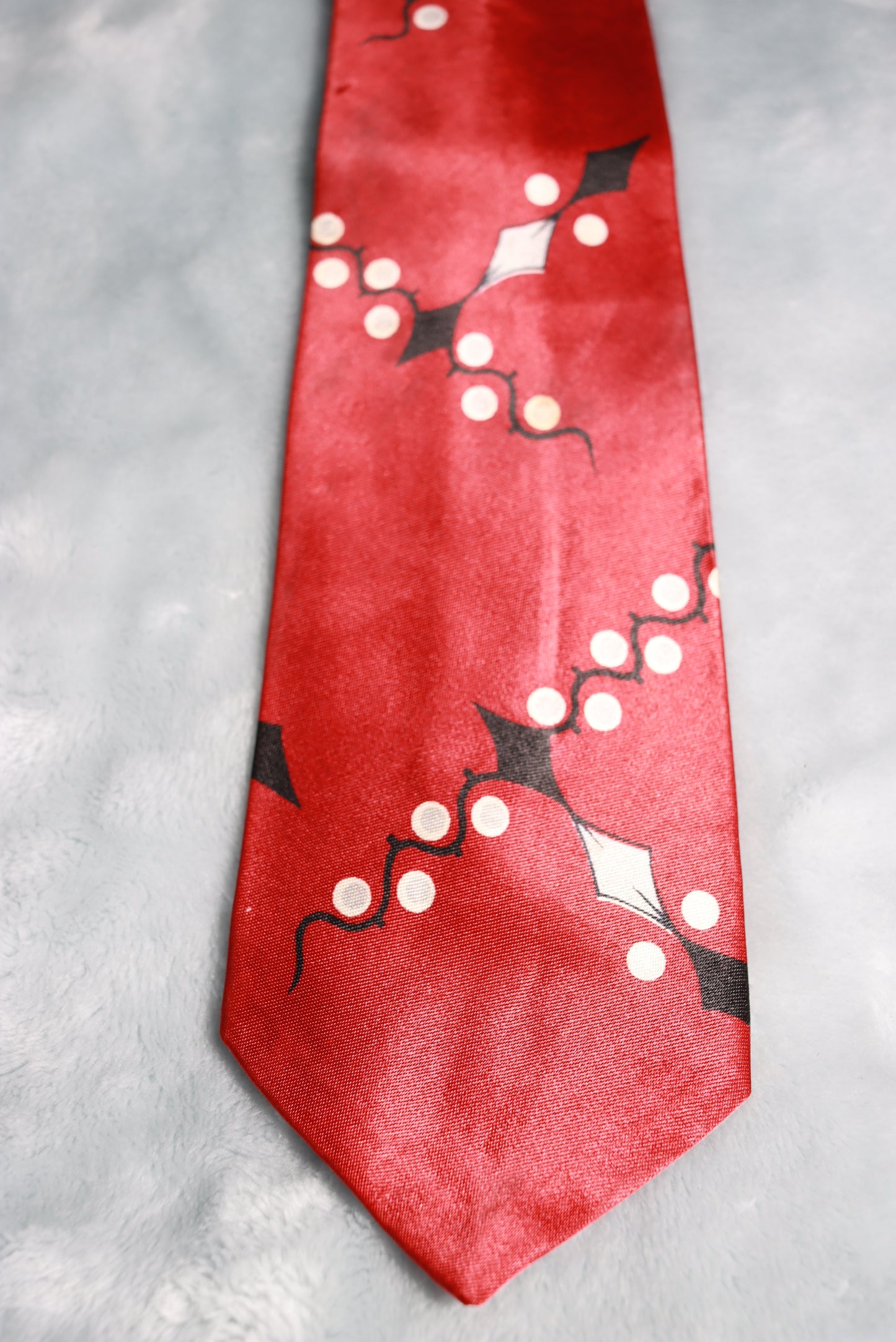 Vintage Red Black White Grey Satin Tie 1940s/50s