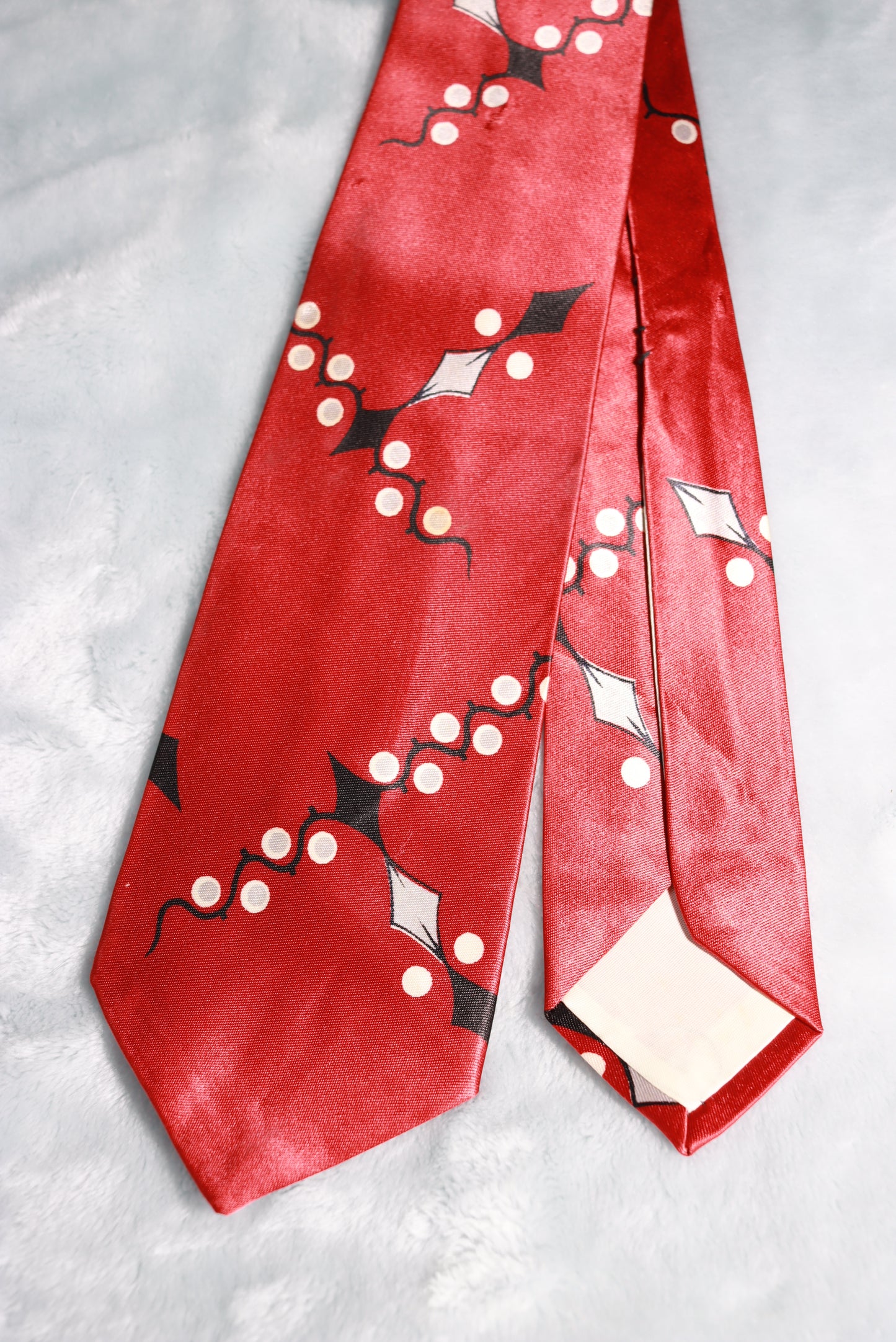 Vintage Red Black White Grey Satin Tie 1940s/50s