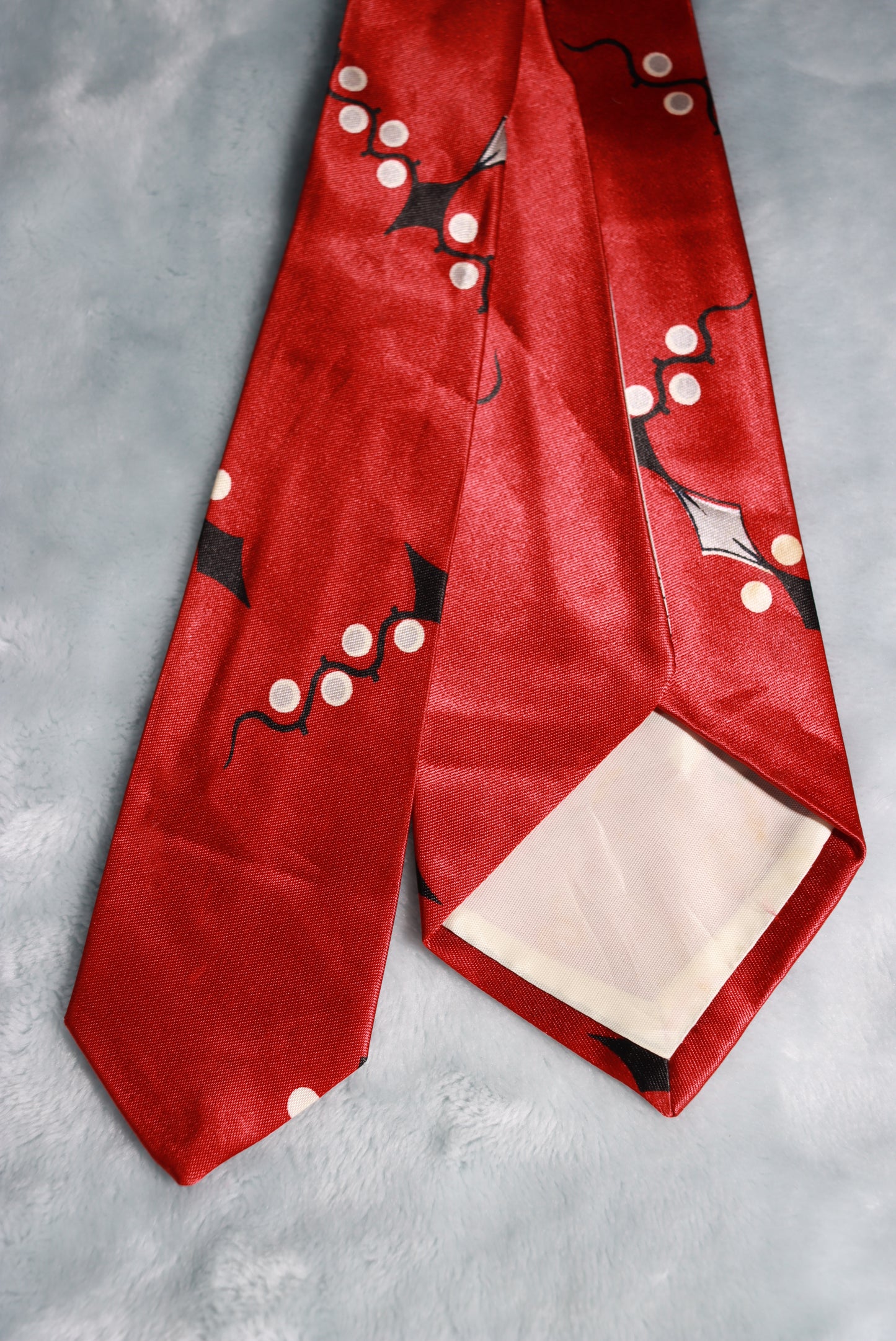 Vintage Red Black White Grey Satin Tie 1940s/50s