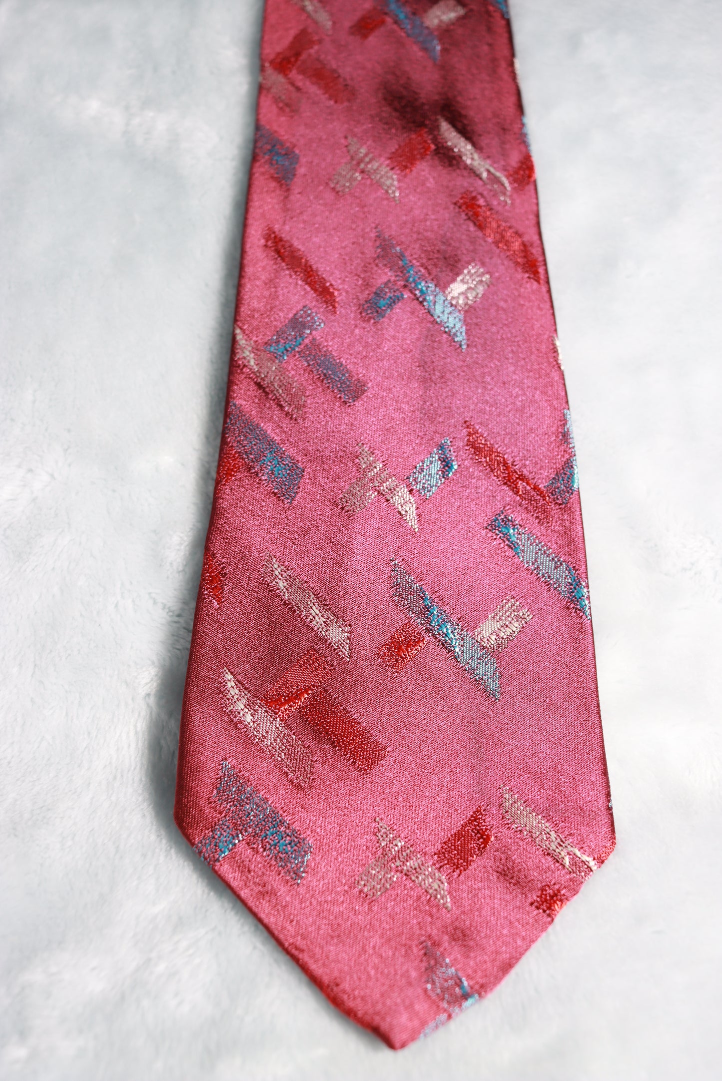 Vintage Rhodia Burgundy Red White Blue Blocks Swing Tie 1940s/50s
