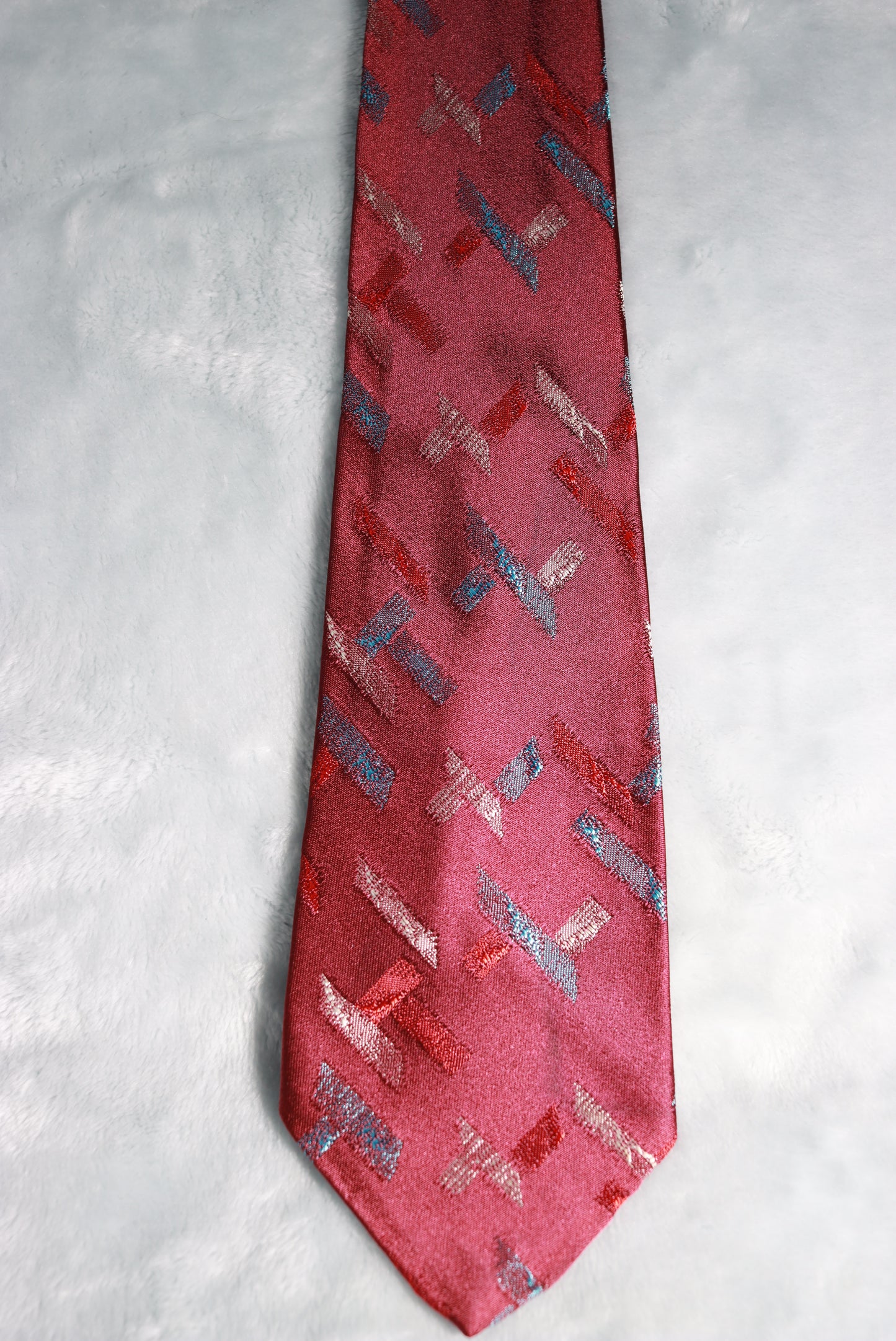 Vintage Rhodia Burgundy Red White Blue Blocks Swing Tie 1940s/50s
