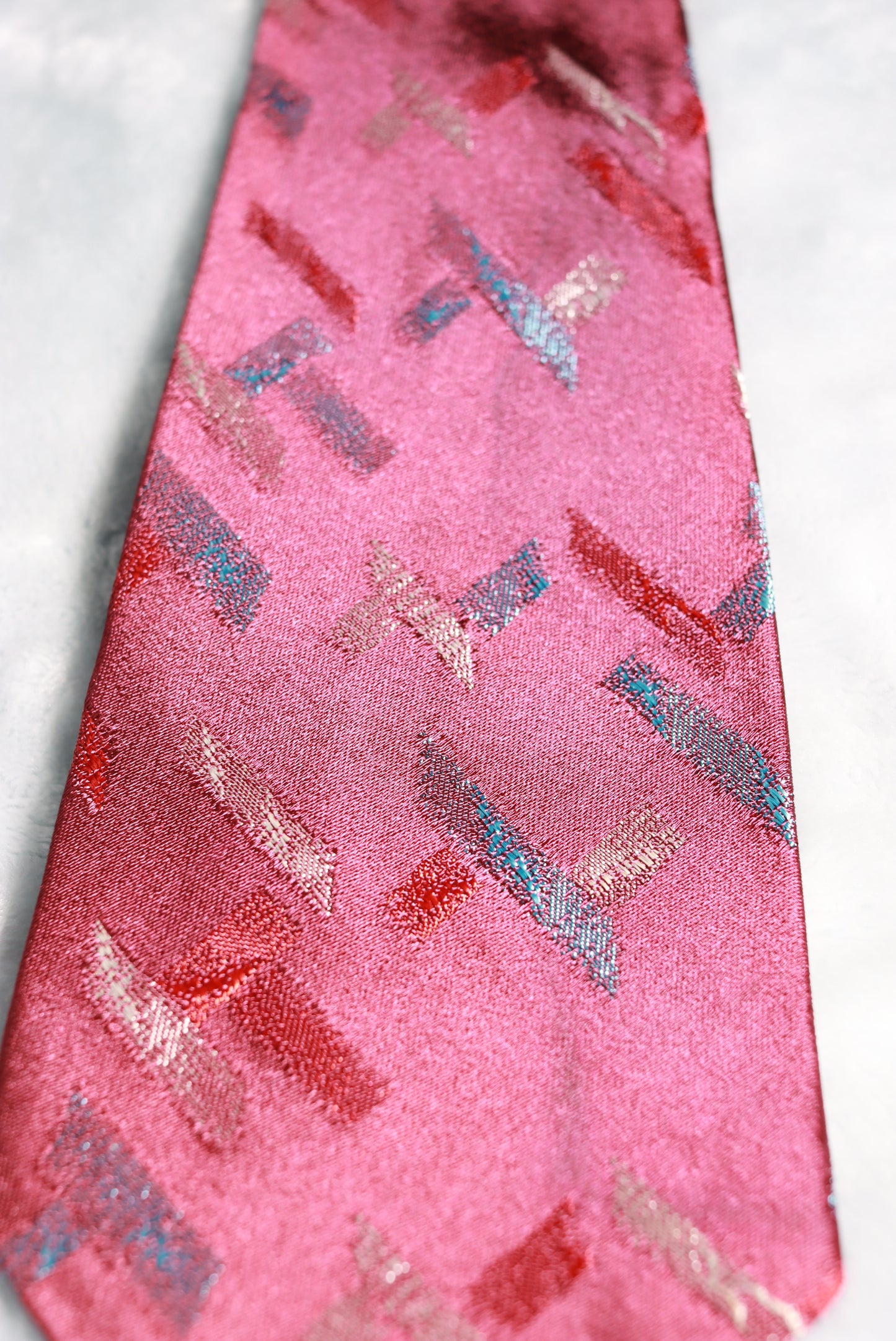 Vintage Rhodia Burgundy Red White Blue Blocks Swing Tie 1940s/50s