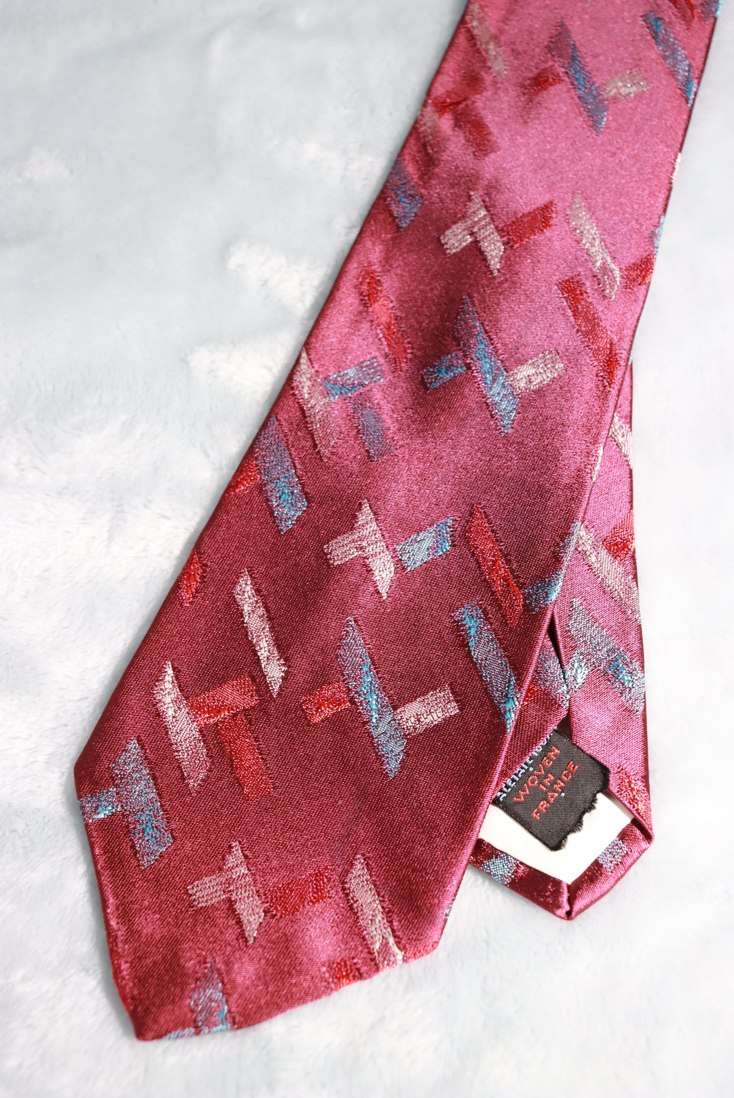 Vintage Rhodia Burgundy Red White Blue Blocks Swing Tie 1940s/50s