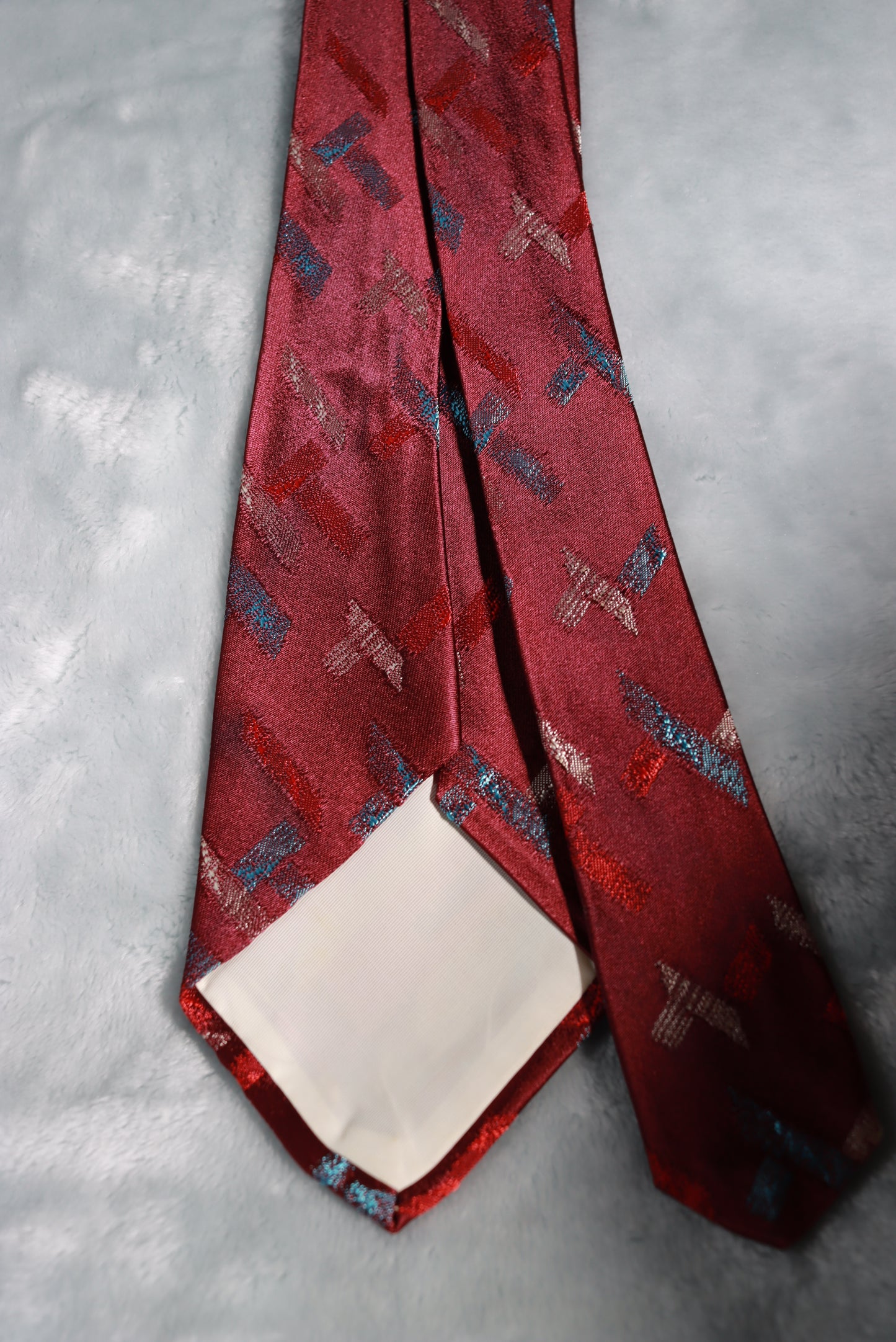Vintage Rhodia Burgundy Red White Blue Blocks Swing Tie 1940s/50s