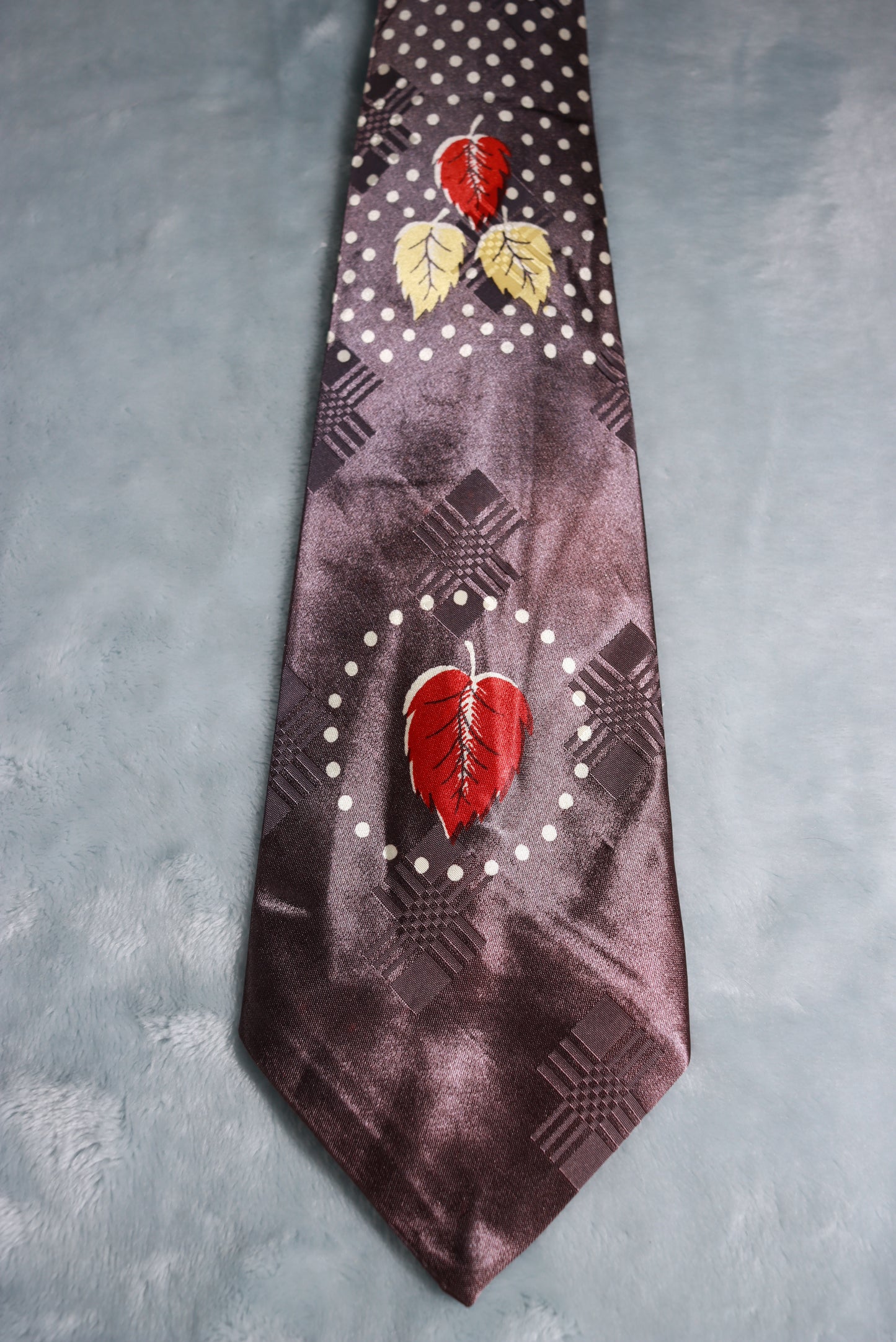 Vintage Grey Jacquard Autumn Leaves Swing Tie 1940s/50s